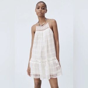 NWT ZARA Lace Halter Swing Babydoll Mini Dress White Size XS or Size S festival